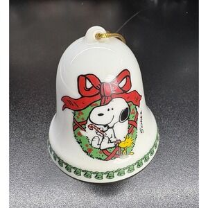 Vintage 1978 Peanuts Ceramic Bell Christmas Ornament Snoopy & Woodstock